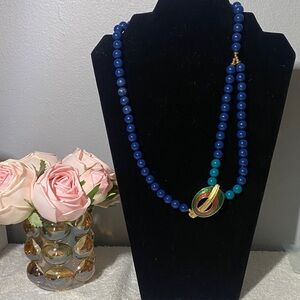 Blue and Teal Beaded Necklace 22 inches